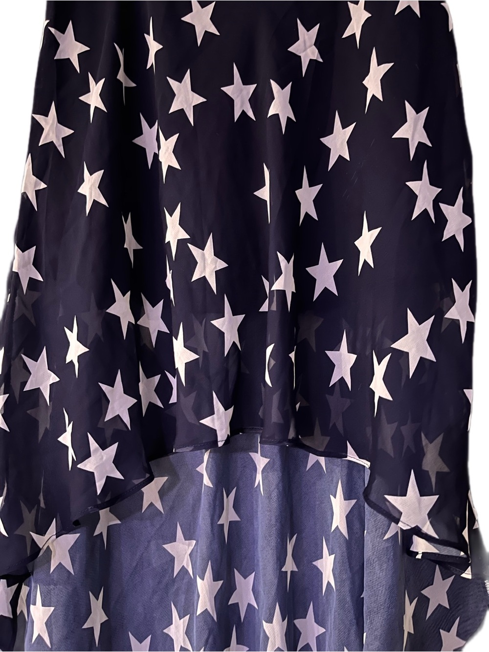 Navy Blue Stars Print Sheer High Low Skirt Forever 21 Size Medium - Picture 2 of 7